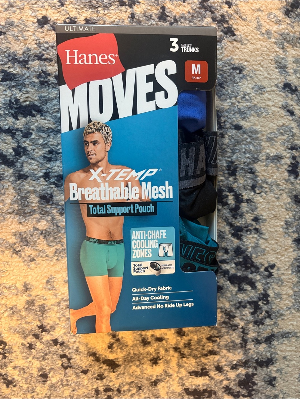 Hanes Moves X-Temp Breathable Mesh Trunks – Blue / Black / Teal